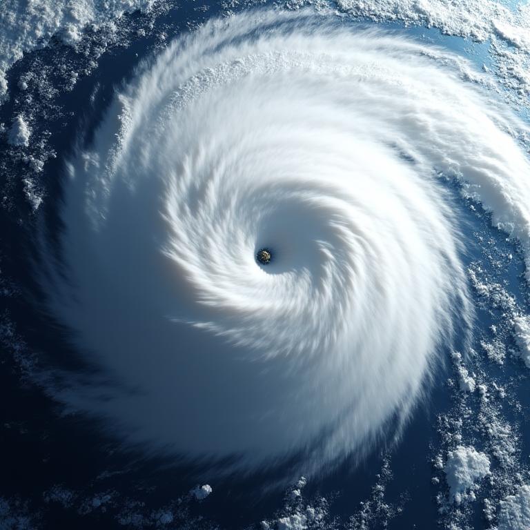 Imej satelit taufan yang kuat di Lautan Pasifik.