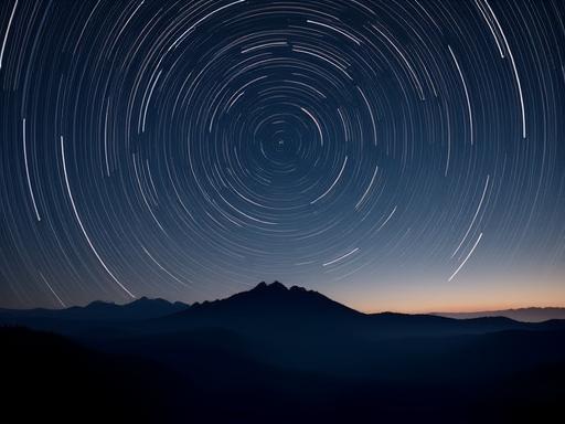 Jejak bintang di langit malam di atas banjaran gunung.